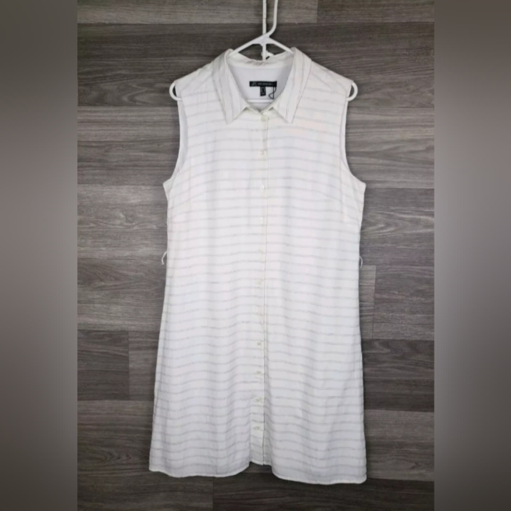 Adrianna Papell Women 12 White Button Tunic Shirt Dress Anthropologie